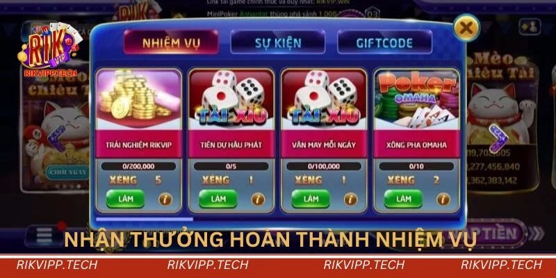 Nhận thưởng hoàn thành nhiệm vụ